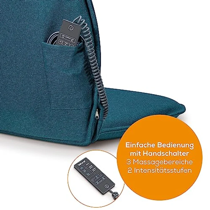 Beurer MG 330 Shiatsu-Massagesitzauflage, 3 Massagebereiche und 2 Intensitäten, tiefenwirksame Massage für Nacken, oberen und unteren Rücken, handsimulierende Massage im Nackenbereich, petrol – Bild 5