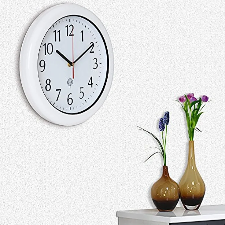 Monzana Wanduhr mit Funk Wasserdicht Automatische Zeitumstellung Geräuscharm Quarz-Uhrwerk Analog Bad Küche Haus Funkuhr Uhr Hochglanz Weiß – Bild 4