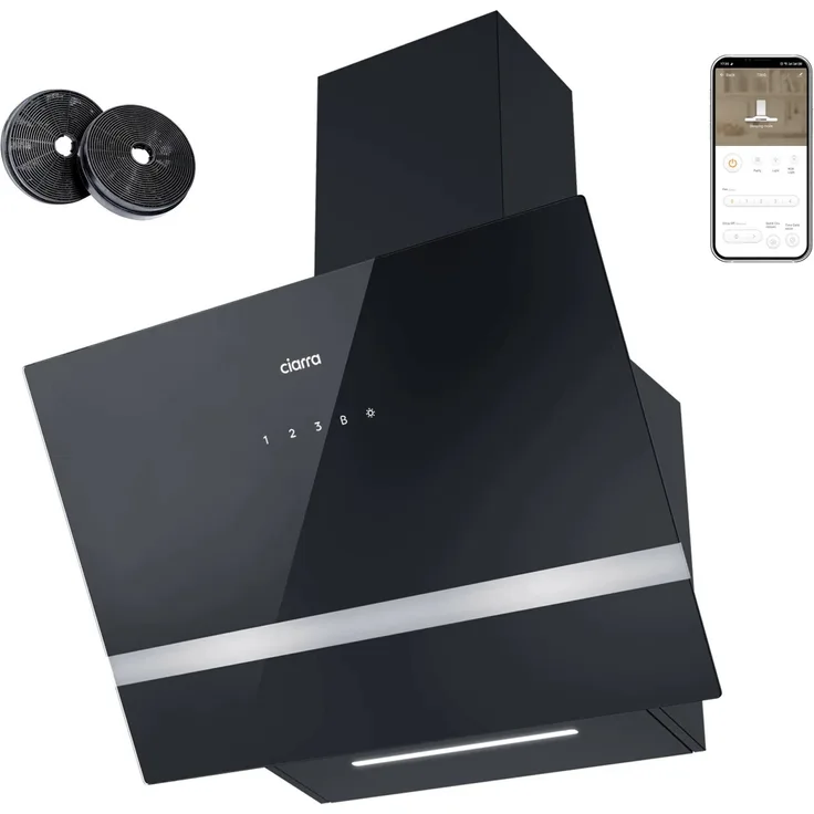 CIARRA Dunstabzugshaube VM6736HB, 60 cm Kopffreihaube mit 650 m³/h, A+++ Energieeffizienz, WLAN App & Touch Control, leise bei 58 dB