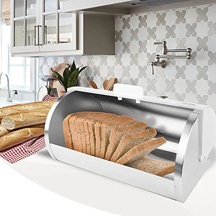 Maestro MR-1671S Brotkasten, eleganter Edelstahl- und Acrylbehälter mit Schiebedeckel, grau, 39 x 26 x 15 cm – Bild 2