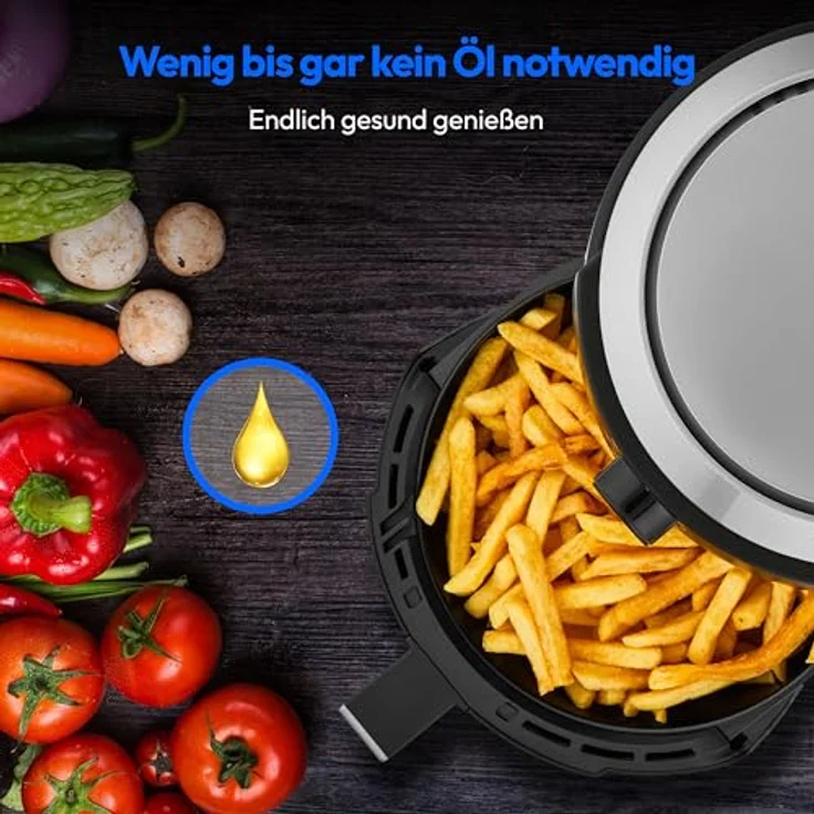 MEDION P30 L Heißluftfritteuse (4,7 Liter, 1500 Watt, einfache Bedienung, ölfreies Frittieren, 60 Min Timer, bis zu 200° C, Antihaft-Beschichtung, MD13020) schwarz – Bild 5