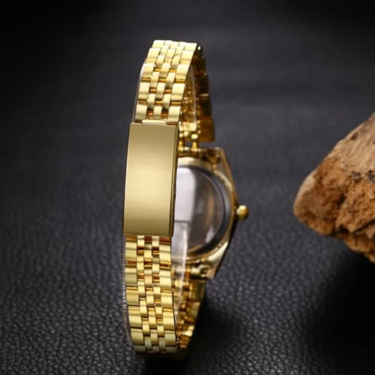JewelryWe Gold Edelstahl Uhren für Paare, 2er Set Kalender Analog Quarz Armbanduhr mit Diamantskala und Facettiertem Lünette, Partner Freundschaft Geschenk – Bild 3