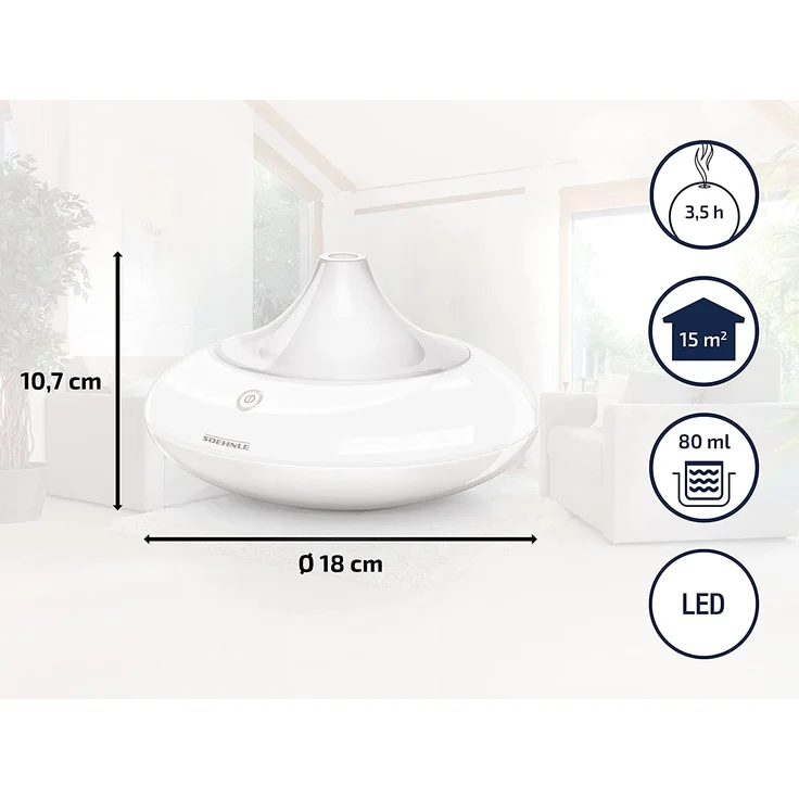 Soehnle Ravenna Design Aroma-Lufterfrischer mit Ultraschall, 10 W, Zerstäuber für eine Beduftung mit Wasser und Duftöl, Farbwechsel, Weiß – Bild 4