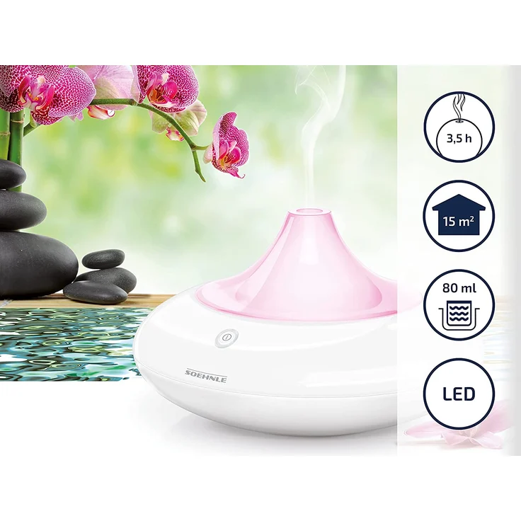 Soehnle Ravenna Design Aroma-Lufterfrischer mit Ultraschall, 10 W, Zerstäuber für eine Beduftung mit Wasser und Duftöl, Farbwechsel, Weiß – Bild 5