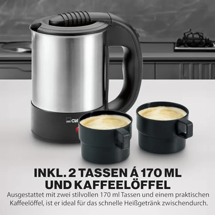 Clatronic WKR 3624 Reise-Wasserkocher, inox-schwarz – Bild 2