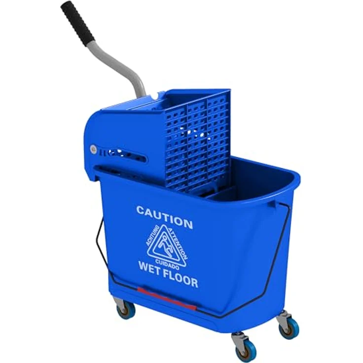 HOMCOM Putzeimer 20 Fahreimer, Wischwagen mit 2 Kammern und Auswringer, blau – Bild 1