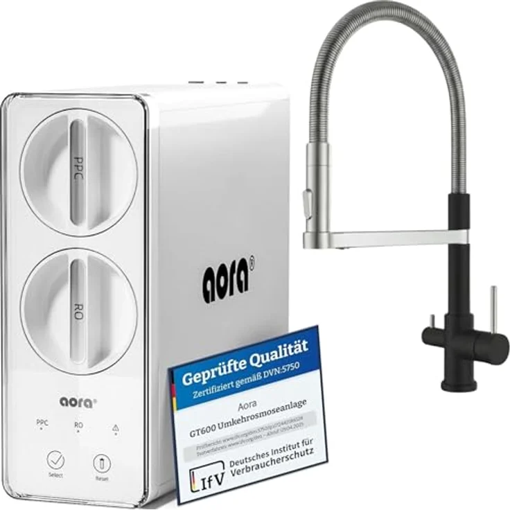Neues Wasser AORA GT600 Umkehrosmoseanlage – 8-Stufen-Filtration, tankloses Direkt-Flow-System, 3-Wege-Armatur STATEMENT Schwarz – Bild 1