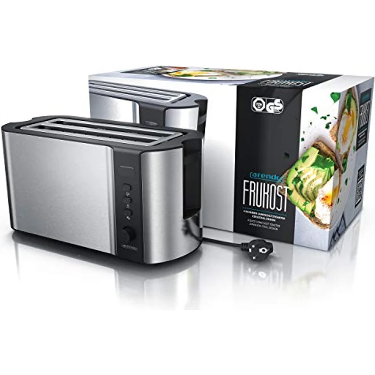 Arendo Edelstahl Toaster Langschlitz 4 Scheiben - Defrost Funktion - wärmeisolierendes Gehäuse - mit integrierten Brötchenaufsatz - 1500W - Krümelschublade - Display mit Restzeitanzeige - silber – Bild 8