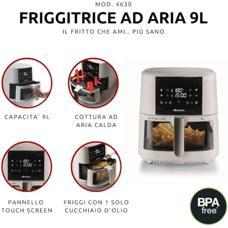 Ariete Heißluftfritteuse 4630W, 1500 W, Gourmet-Reise mit 8 voreingestellten Programmen, Schwarz – Bild 2