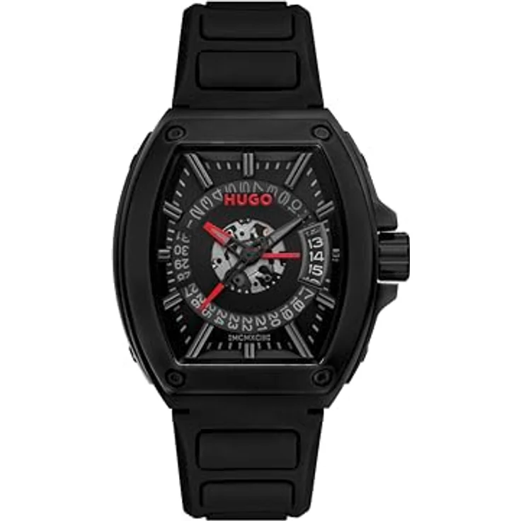 HUGO #ICON 3H Herrenuhr, Drei-Zeiger-Quarzwerk mit schwarzem Silikonarmband, schwarz, 5 ATM wasserdicht – Bild 1