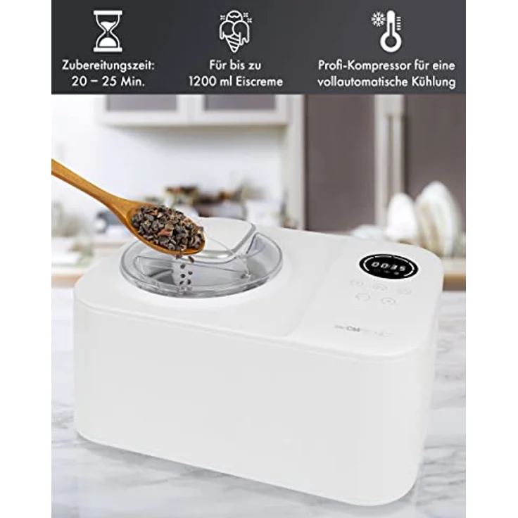 Clatronic® Eismaschine mit Kompressor inkl. Timer, Ice Cream Maker für Eis, Sorbet und Frozen Yoghurt bis zu 1,2 Liter, Speiseeismaschine, Automatikkühlung, 110 Watt - ICM 3784 – Bild 2