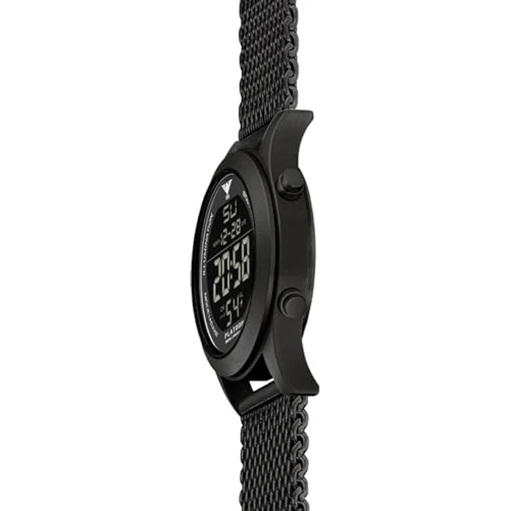 KHS Herren-Digitaluhr Platoon Schwarz mit Meshband PLABSD.MB, Stoppuhr, Alarm, Beleuchtung, Im Dunkeln leuchtend, Kalender – Bild 5
