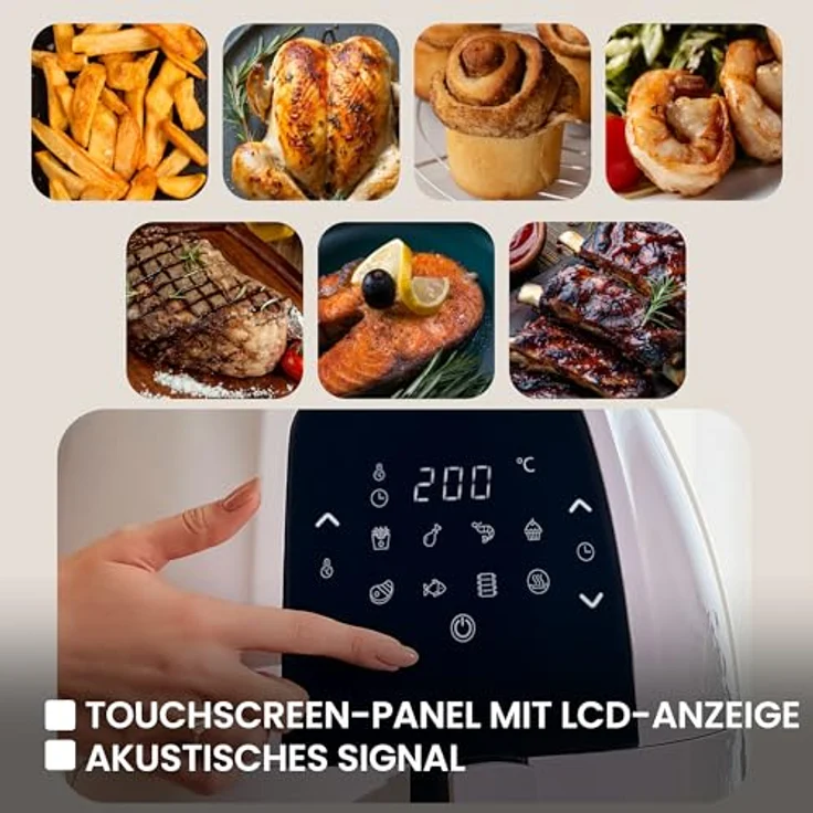 Zeegma Knapper Grand 1800W Air Fryer Gesundes Frittieren ohne Fett, 60-Sekunden Aufheizzeit, 6L Korb, 9 Programme, Spülmaschinenfest, LCD-Touchpanel, Energieeffizientes Kochen – Bild 5