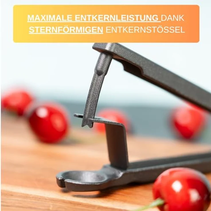 Thiru Premium Kirschenentkerner, Edelstahl mit robusten Klingen, Made in Germany, inkl. E-Book mit 25 Rezepten, zerdrückt die Frucht nicht – Bild 3