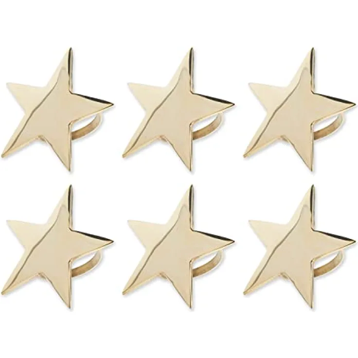 DII Decorative Holiday Napkin Rings, S 6, Gold Stars 6 Count
