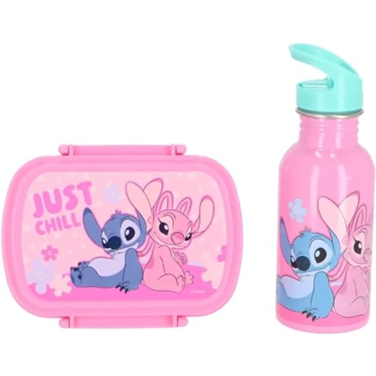 Lilo & Stitch Disney Stitch Brotdose mit Trinkflasche, 2-teiliges Lunchbox Set, rostfreier Stahl, rosa, ideal für Schule und Ausflüge – Bild 1