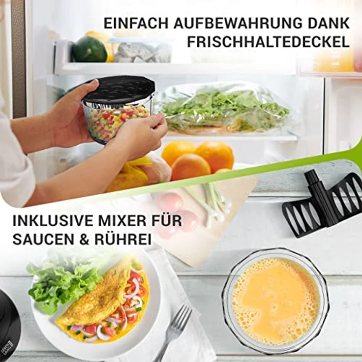 LEBENLANG Gemüse & Zwiebelschneider - 1L Obst Zerkleinerer manuell & BPA-Frei | Schwarz für Zwiebeln schneiden Knoblauch | Multifunktionschopper Küche Gemüseschneider Multizerkleinerer – Bild 5