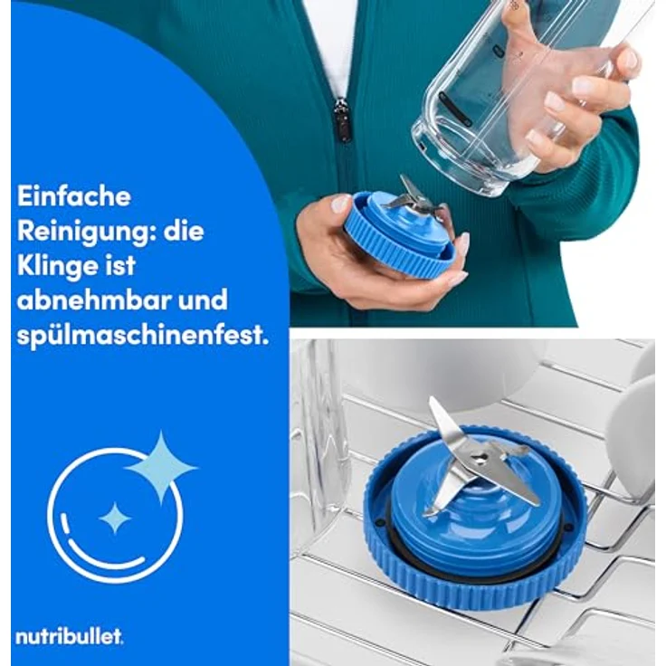 nutribullet Smoothie-Maker NB Flex Portable NBP013BL, blauer Standmixer mit 0,59 l BPA-freiem Becher und klappbarem Deckel – Bild 7