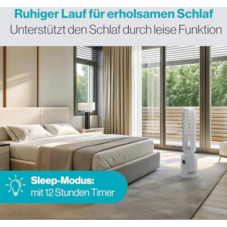 ProfiCare® PC-TVL 3152, flügelloser Turmventilator leise mit Schwenkfunktion, 86 cm hoch, inkl. Fernbedienung, 3 Gebläsestufen, 12h Timer, Raumtemperatur-Anzeige, weiß – Bild 5