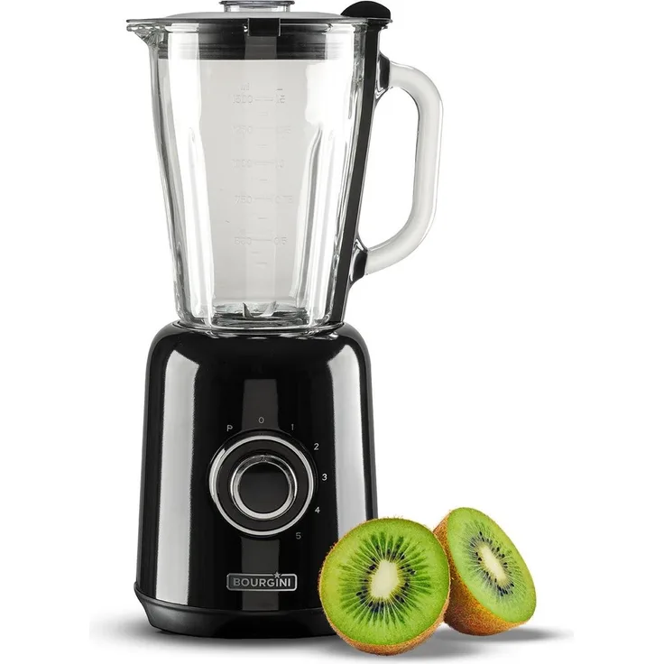 Bourgini Mixer Retro 1,5 L, Standmixer mit 500 W Motor, 5 Geschwindigkeitsstufen, Pulsfunktion, Schwarz