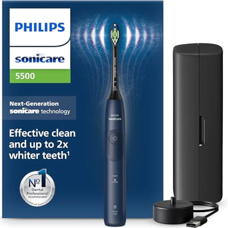 Philips Sonicare 5500 HX7113/01, elektrische Schallzahnbürste mit 2 Putzmodi, Andruckkontrolle, Navy – Bild 1