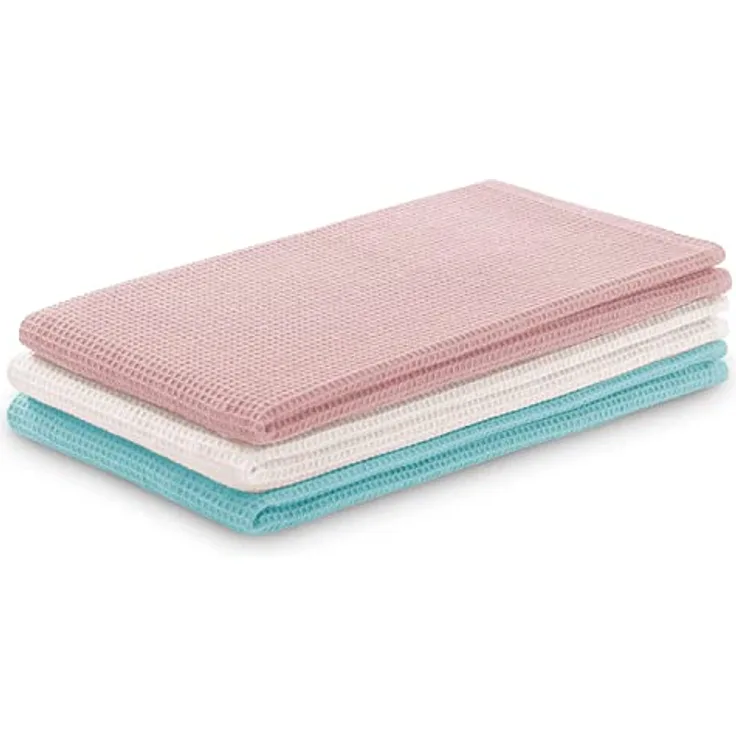 AmeliaHome 3er Set Geschirrtücher Baumwolle Küchentücher 50x70 cm Waffelpique Waffelstoff Letty Rosa Türkis
