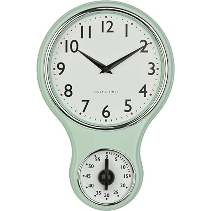 TFA Dostmann Analoge Retro-Wanduhr mit Timer, 60.3073.20, Eieruhr bis 60min, Vintage Design, Mint-grün – Bild 2
