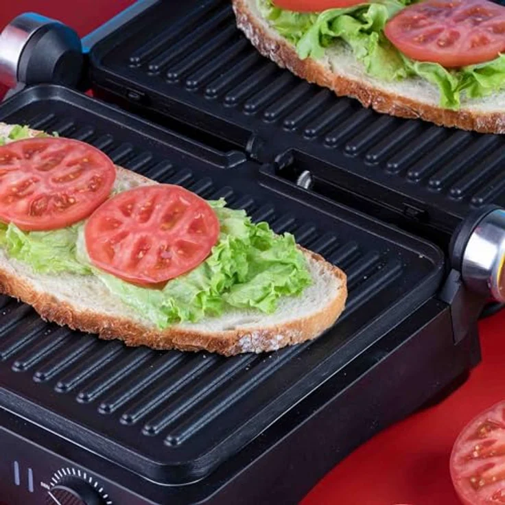 JATA JEGR1450 Panini Elektro-Grill, 2000 W, 180° Öffnung, geriffelte antihaftbeschichtete Platten, 29,6 x 21,8 cm, mit Fettauffangschale – Bild 3