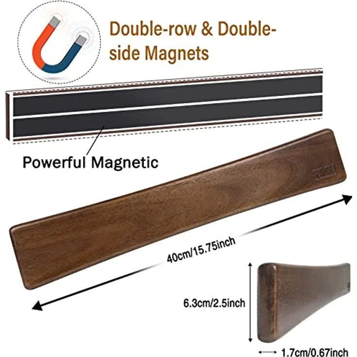 HOSHANHO Magnetleiste Messer, Messerhalter Magnetisch für Wand, Magnet Messerhalter Holz Knife Holder für Utensilien und Aufbewahrung Magnetisch Werkzeuge, 40cm/16in – Bild 2