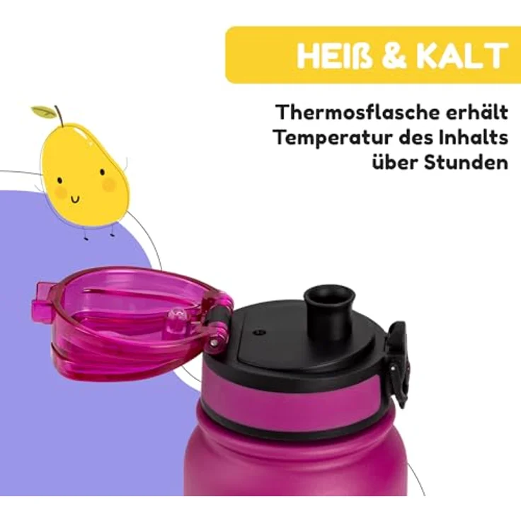 Schmatzfatz Trinkflasche Kinder Auslaufsicher, 550ml Edelstahl-Trinkflasche für Schule & Kindergarten, Wasserflasche BPA-Frei, Für Kaltes & Heißes, Auslaufsichere Trinkflasche für Mädchen & Jungen – Bild 4