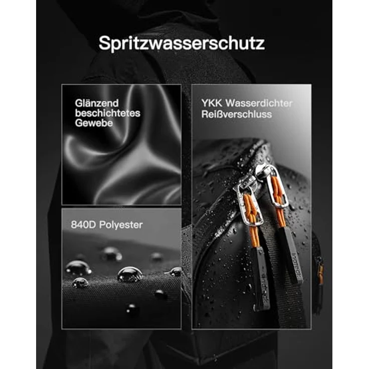 Inateck Crossbody Organizer Bag, spritzwassergeschützte Umhängetasche mit 135° Öffnungsdesign, schwarz – Bild 7