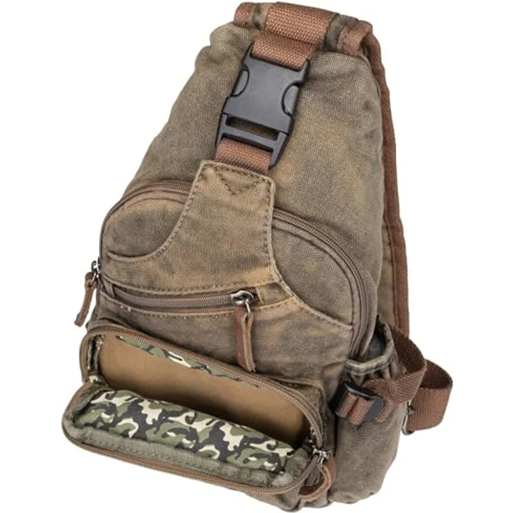 Greenburry Aviator Crossbag, Canvas Umhängetasche 23x35cm in khaki, rustikaler Vintagestil, verstellbarer Schultergurt – Bild 3