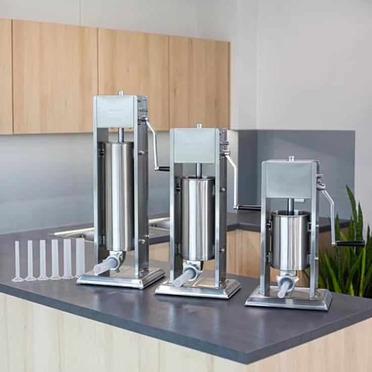 BROWIN® Manuell Wurstfüller aus Edelstahl 311036 | 3 Liter vertikale Wurstmaschine mit Tischklemme | Wurstfüllmaschine | Hausgemachte Wurstpresse | inkl. 6 Füllrohren, robustes Edelstahldesign – Bild 3