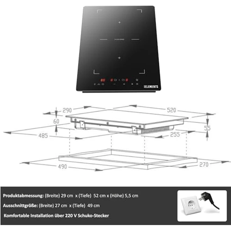 KB Elements 2-Zonen Induktions-Kochfeld, 3500 Watt, Flexzone, Warmhaltefunktion, Schwarz – Bild 7
