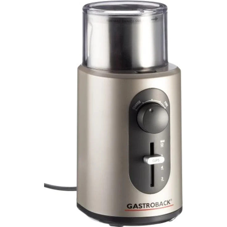 Gastroback 42601 Design Kaffeemühle Basic, Edelstahl-Schneidemesser-System, Mahlgradeinstellung mit 5 Feinheitsgraden von Filterkaffee bis Espresso, 18/8 – Bild 1