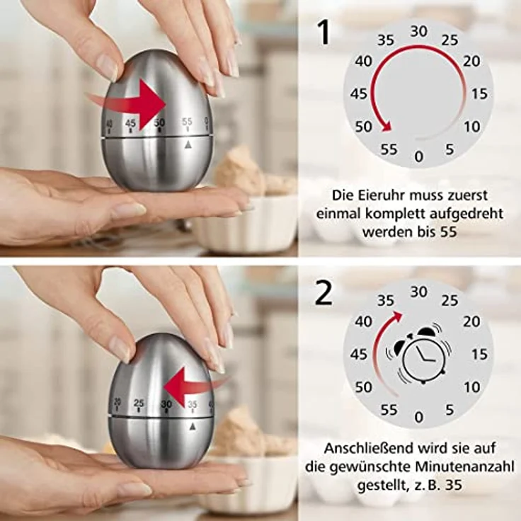 Xavax Analoger Kurzzeitmesser mit Timer-Funktion, Eieruhr, Edelstahl, Silber – Bild 2