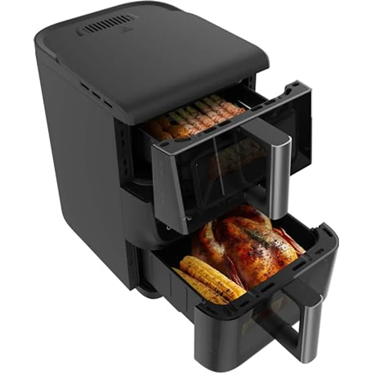 Cecotec Cecofry DuoLevel 10000, Heißluftfritteuse mit 10 l Kapazität, 2000 W, vertikales Design, 2 Behälter (3,5 l und 6,5 l), Touchscreen, 10 Menüs, Temperatur 80–200 ºC, Sync-Funktion – Bild 2