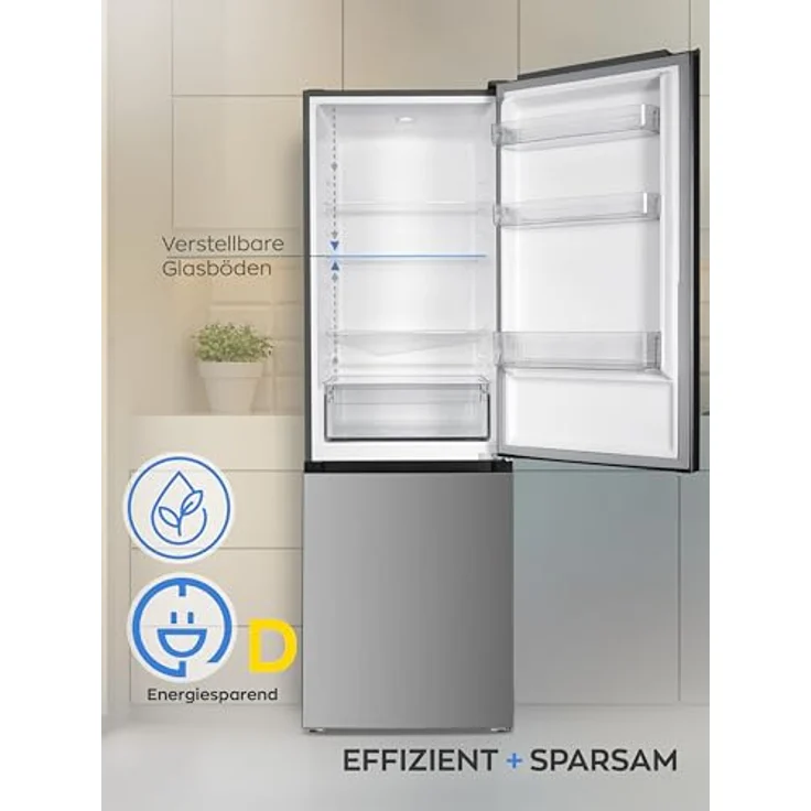 Heinrich´s Kühlgefrierkombination mit 315 L Gesamtvolumen, 219 L Kühlvolumen und 96 L Gefriervolumen, LED Beleuchtung, leise 40 dB, 7 Temperaturstufen, Inox – Bild 2