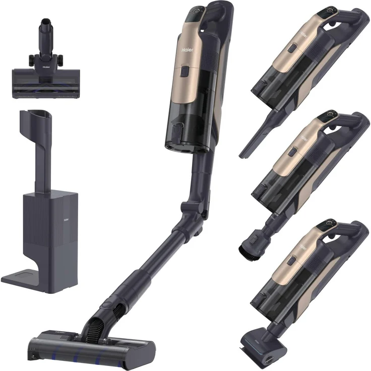 Haier I-Pro Clean M5 HCVM5550PX 0LL, Beutelloser Stabstaubsauger mit 250 AW Saugkraft, schwarz und bronze, 0,85 l, Metall
