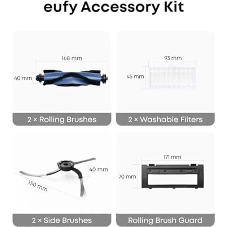 eufy Roboterstaubsauger-Ersatzset, kompatibel mit eufy C10, All-in-One-Wartungspaket mit 2 Seitenbürsten, 2 Hochleistungsfiltersätzen, 2 Rollbürsten und 1 Rollbürstenabdeckung – Bild 3