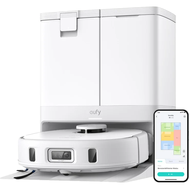 eufy Anker X10 Pro Omni, Staubsauger Roboter mit 8.000 Pa Saugkraft und All-in-One-Station, Weiss EU-Version