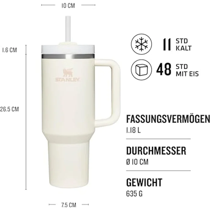 STANLEY Quencher H2.0 FlowState Trinkflasche mit Strohhalm 1.2L - Thermobecher Kühlt 11 Stunden - 48 Stunden Eisgekühlt - Spülmaschinenfest - Thermosflasche BPA Frei - Kaffeebecher To Go - Cream - Preisvergleich – Bild 2