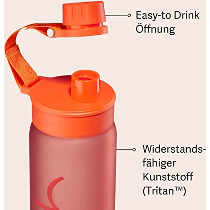 satch Sport Trinkflasche BPA frei 650 ml, Auslaufsicher und Kohlensäure geeignet, für Sport- und Erfrischungsgetränke Orange – Bild 3
