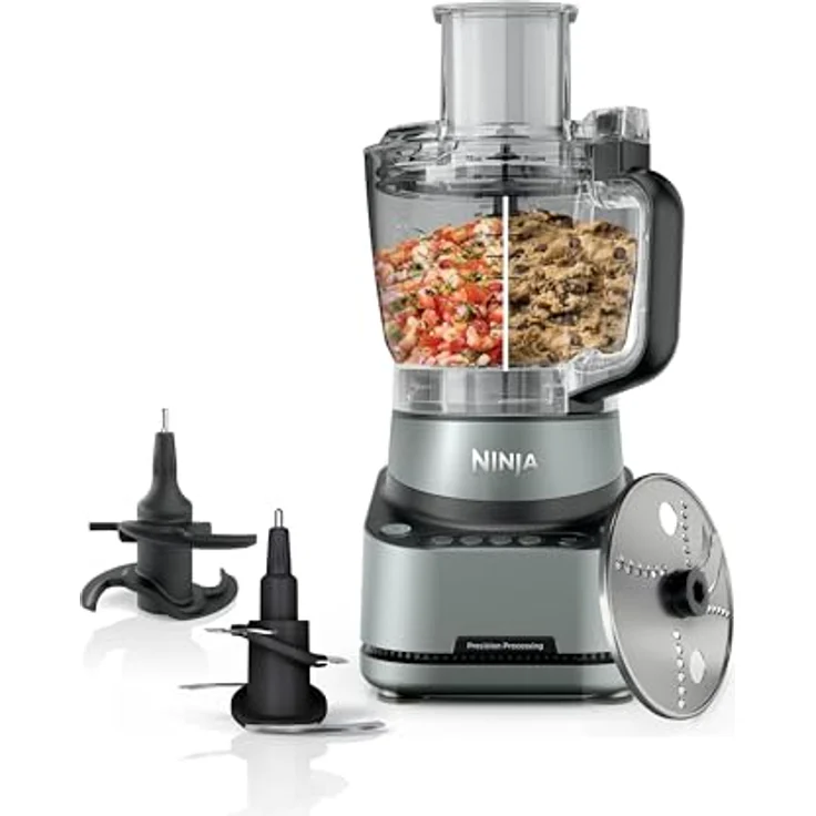 Ninja PrecisionPro BZ651EU Küchenmaschine 850 W, 2,1 l BPA-freie Schüssel, Auto-iQ Programme, Edelstahlmesser, grau – Bild 1