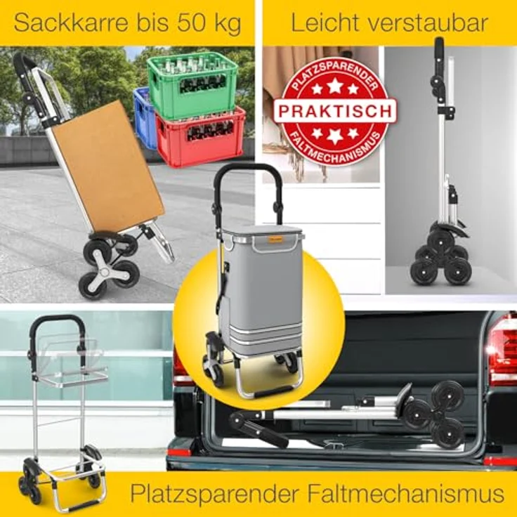 ELONEO Einkaufstrolley Treppensteiger mit Kühlfach, klappbar, höhenverstellbar, 43 L abnehmbare Tasche, Grau – Bild 2
