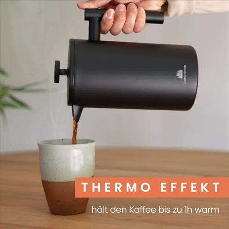 GRØNENBERG French Press Kanne, Edelstahl Kaffeebereiter mit Thermo Effekt, 0,6 oder 1 Liter, inkl. 3 Ersatz-Filter – Bild 4