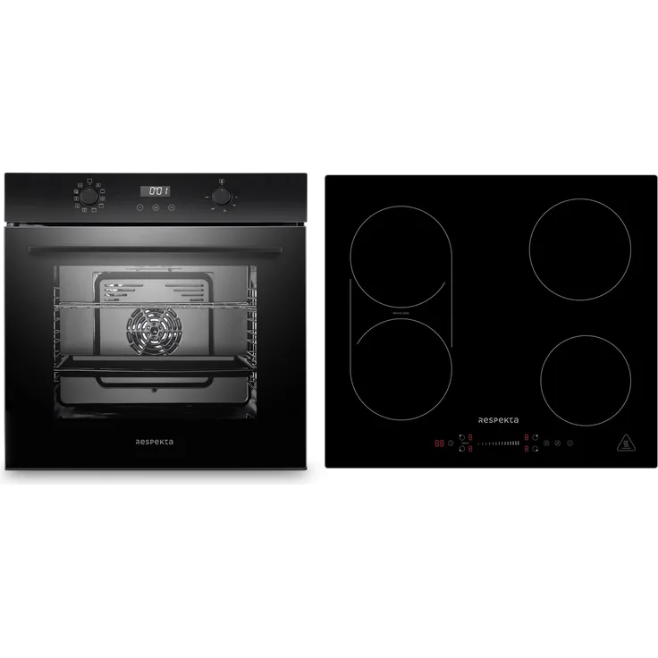 Respekta Einbau-Backofen mit Induktionskochfeld Schwarz, 73 l, 9 Leistungsstufen, Bridgezone, Timer, Touch Control