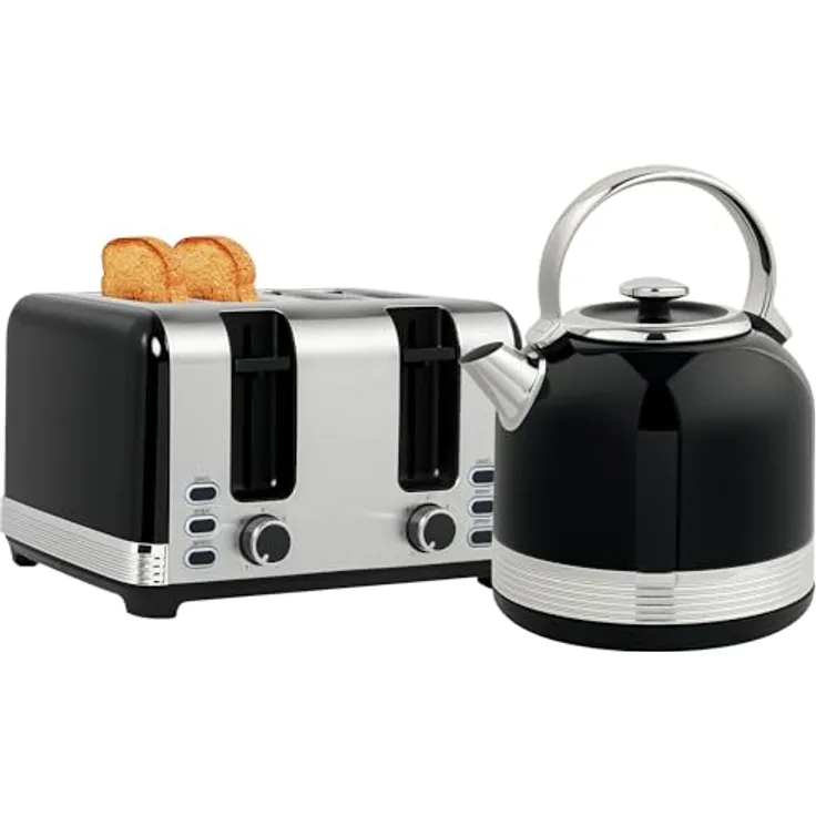 HOMCOM Toaster-Set mit Wasserkocher, 2200 W, 1.7 L, 7 Bräunungsstufen, Strix-Thermostat, Schwarz mit Edelstahlakzenten