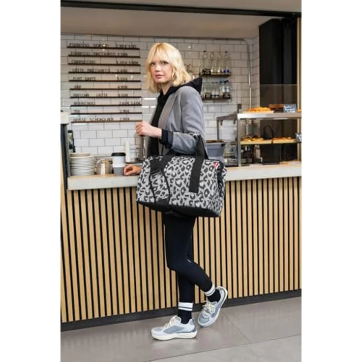reisenthel allrounder L leo nero, Handtasche mit großem Stauraum und sechs Steckfächern, grau mit Leopardenmuster – Bild 8