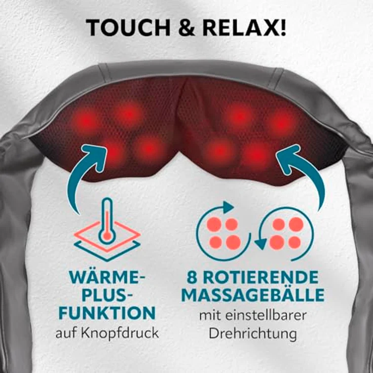VITALmaxx Shiatsu Nackenmassagegerät, Massagegerät mit Wärmefunktion, Knet- und Druckmassage für Nacken, Schultern, Rücken, Beine, kabellos und USB-C ladbar – Bild 2